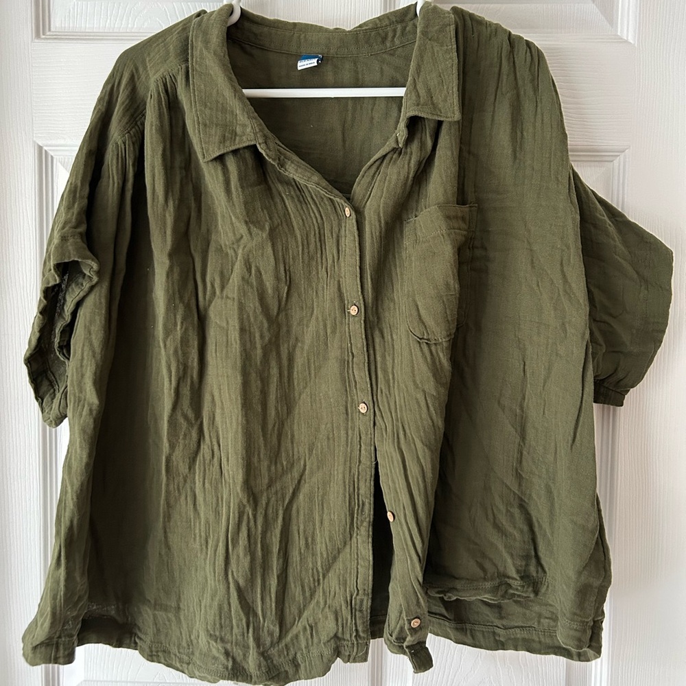 Olive Green Women's Button-Up Top